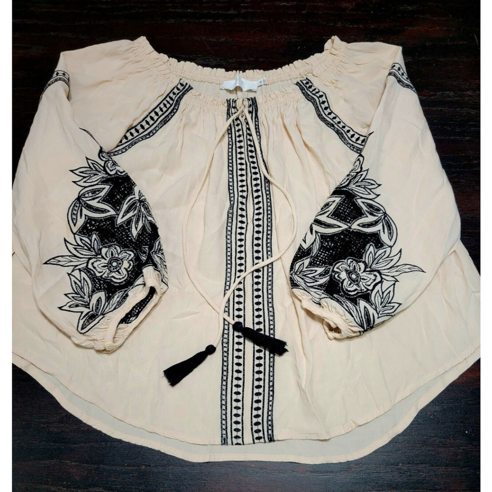 ASTR The Label Madrid Embroidered Boho Peasant Blouse XS